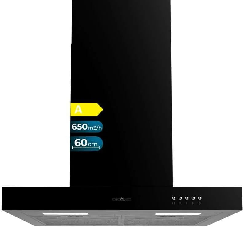Cecotec Dunstabzugshaube 606500, Motor 165 W, Breite 60 cm, Saugleistung 650 m³/h, Fassungsvermögen 3 Leistungsstufen, Bolero Flux TM Black A