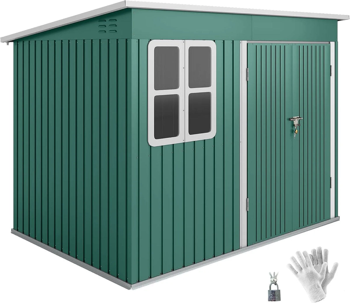 Outsunny Gerätehaus, Metall 4,13 m² Geräteschuppen, mit Fenster Pultdach Lüftungsöffnungen Abschließbarer Breiter Tür Bodenrahmen 260 x
