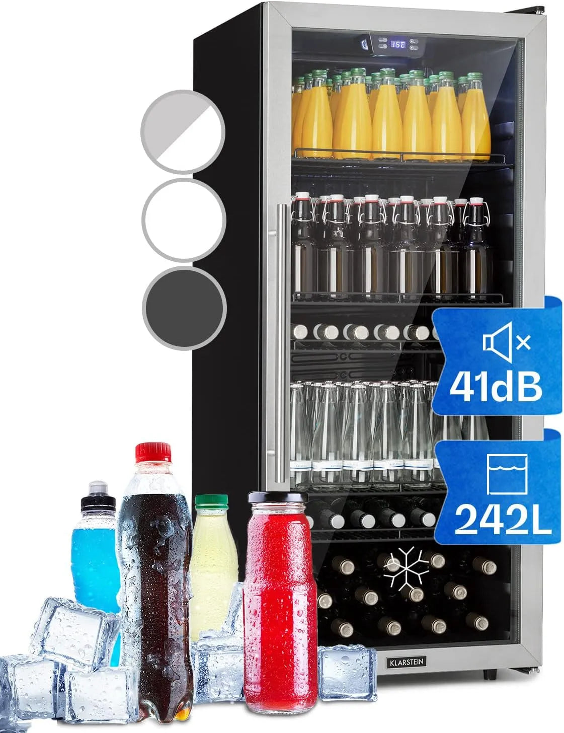 Klarstein Kühlschrank, Kleiner 242 Liter, Mini mit Glastür, Mini für Zimmer, Getränkekühlschrank Klein mit Verstellbaren Ablagen, Indoor