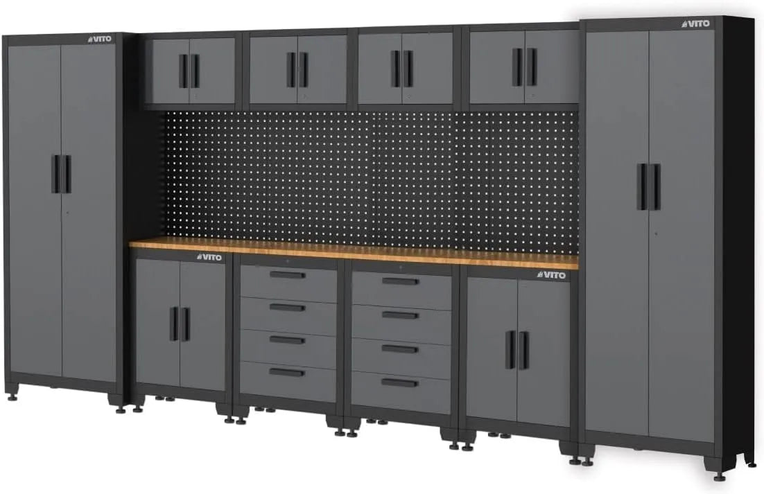 VITO Männerküche, Werkbank, Werkstatteinrichtung Set mit Schubladen 16-TLG ca. 395 x 50 x 200 cm, Garage Werkstatteinrichtung, VIAGCSET