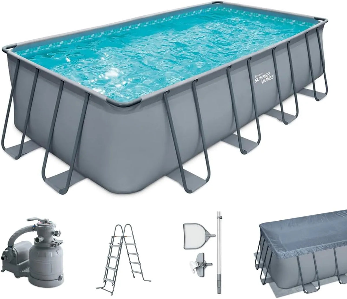 Pool Summer Waves Frame, Komplettset, Gartenpool & Schwimmbecken inklusive. Sandfilterpumpe, Abdeckplane & Einstiegsleiter, Aufstellpool Set