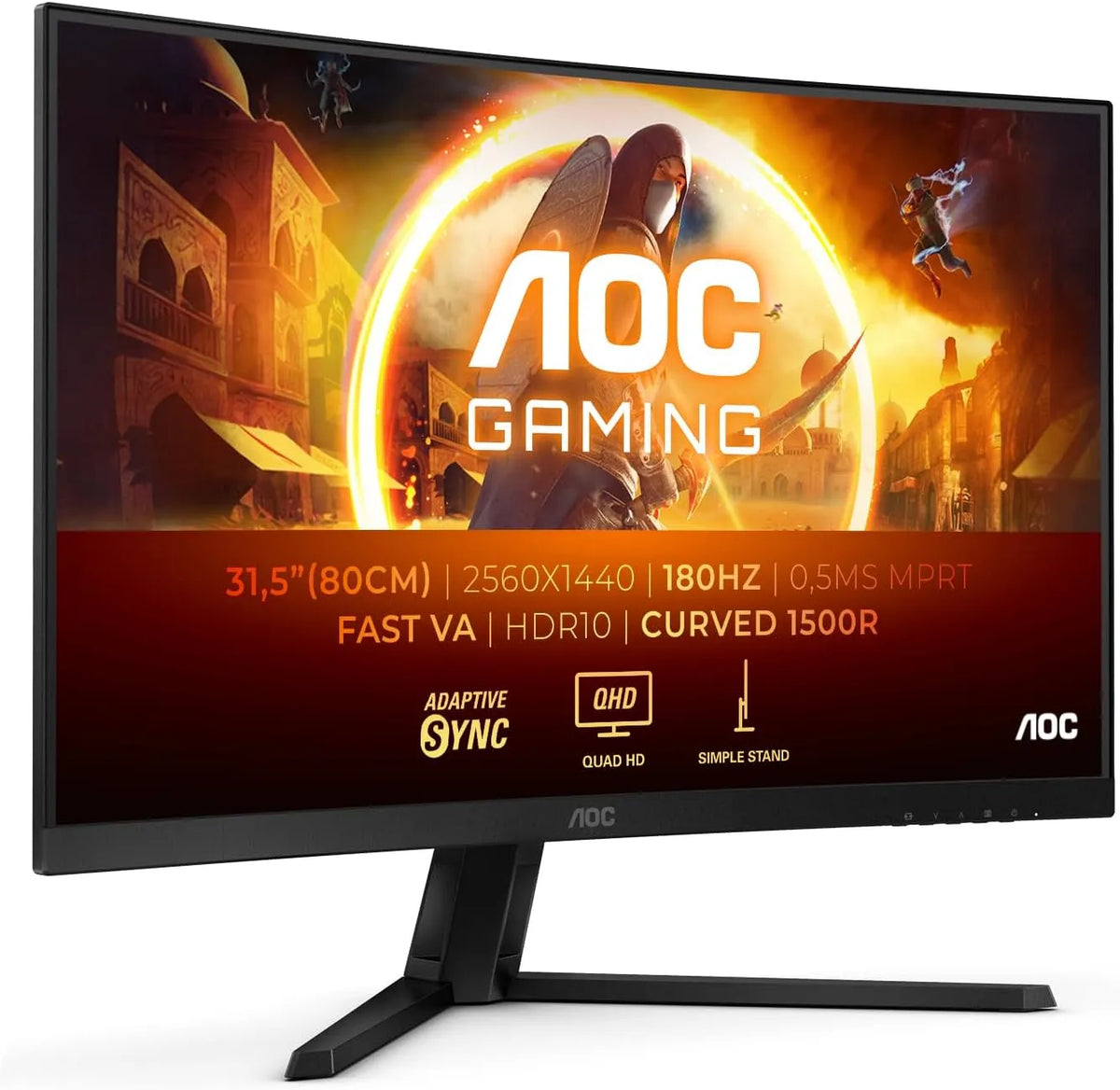 Modell 31.5 Zoll Curved CQ32G4VE 0.5ms HDR10 AOC, 180Hz, 2560x1440 HDMI 2X 2.0 DP 1x 1.4, in Schwarz, WQHD Gaming Monitor, Fast VA Panel, MPRT