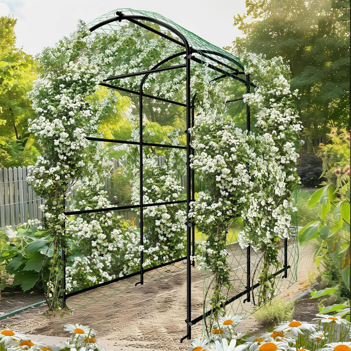 Aus Metall unho Rankgitter, Maße 120x182x222cm, Große Gartenbogen für Kletterpflanzen Rankhilfe, Erdspießen