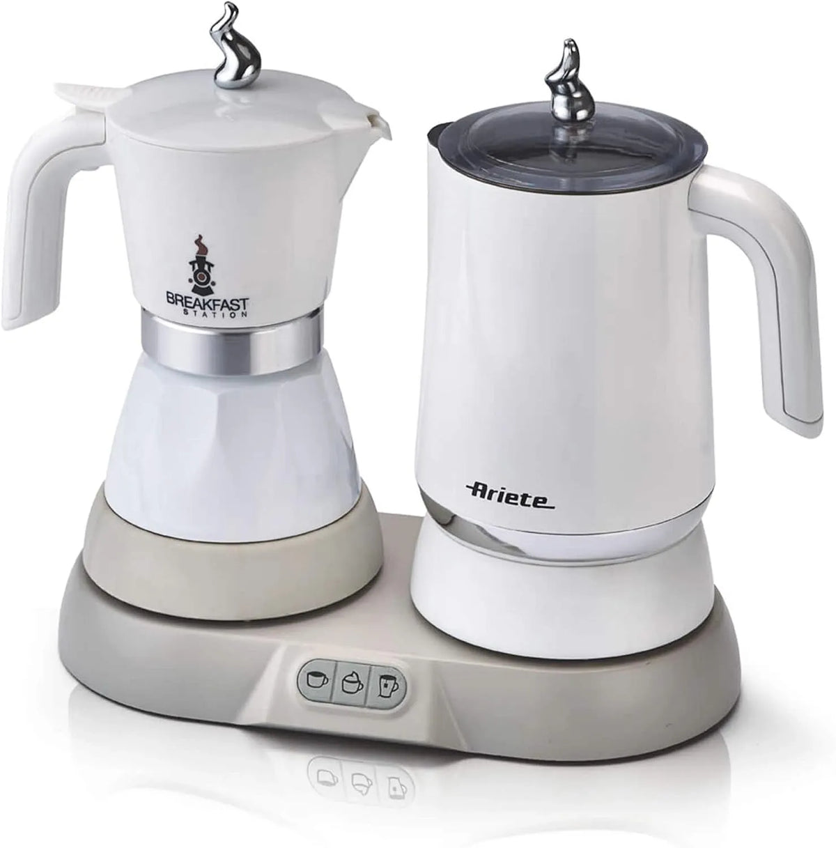 Ariete Frühstücksstation 1344, 3 Produkte in 1: Moka-Milchaufschäumer-Heiß und Kalt, Leistung 500W, 4/2 Tassen, 5 Funktionen, Hält den Kaffee warm