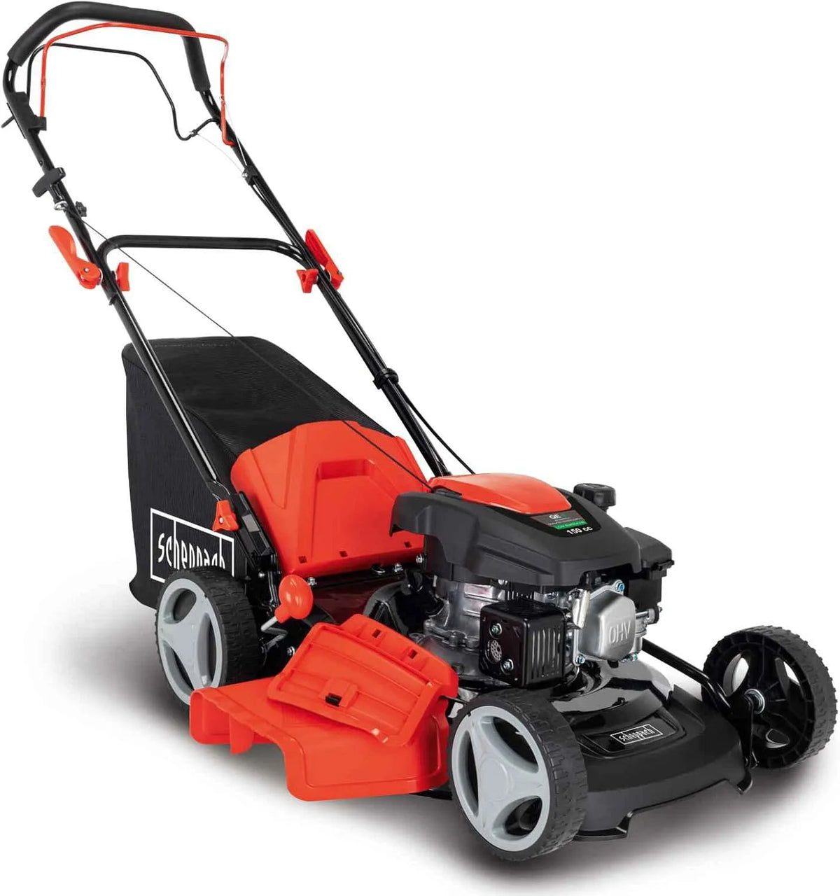 Scheppach Rasenmäher MS161-46, 7-stufige Höhenverstellung, 46cm Schnittbreite, Fassungsvermögen 55 Liter Fangkorb, Reinigungsfunktion, Stahlgehäuse