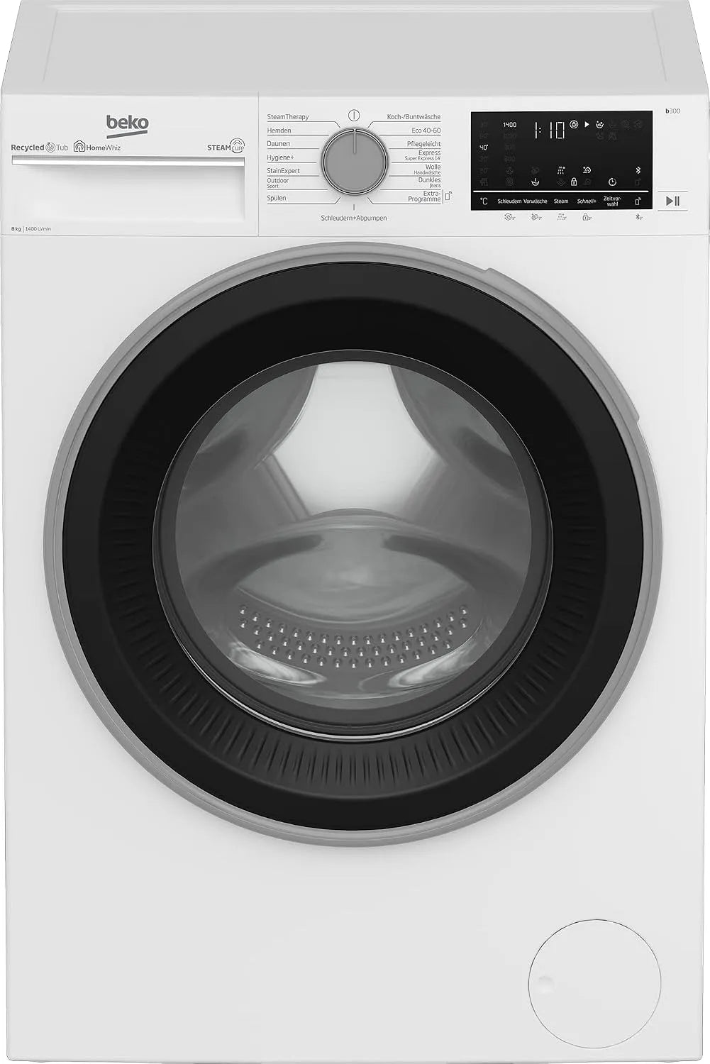 Beko Waschmaschine B3WFU58415W1 b300 1400, Waschvollautomat, Schleuderwahl, Dampffunktion, Bluetooth, Weiß, Gewicht 8 kg, Restzeitanzeige, min