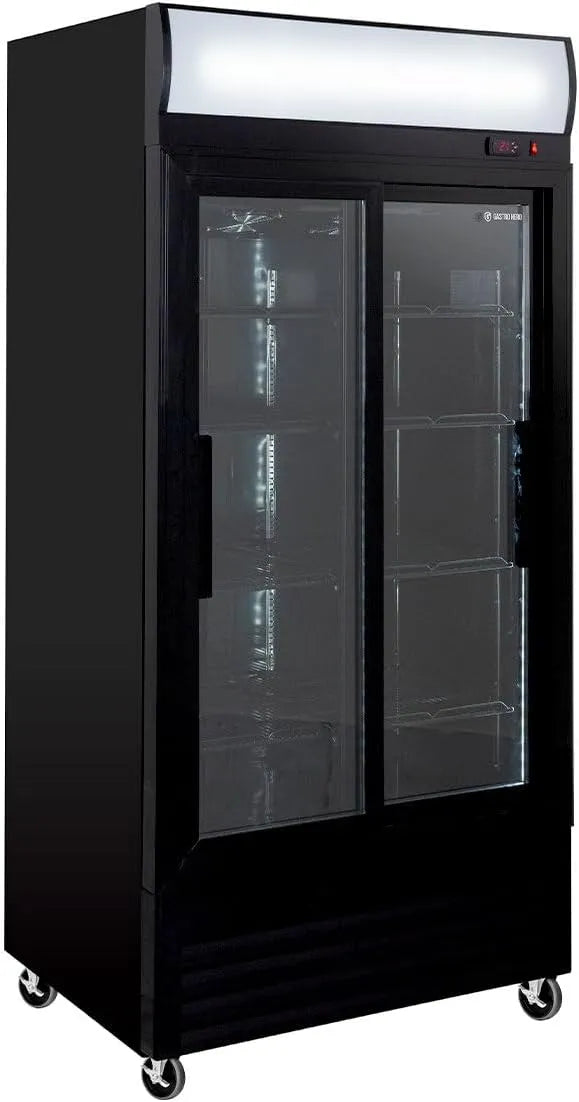 Kühlschrank, GastroHero Getränkekühlschrank Eco 630 mit Leuchtaufsatz & Schiebetüren, 8 verstellbare Böden, Fassungsvermögen 630L Volumen, Glastür