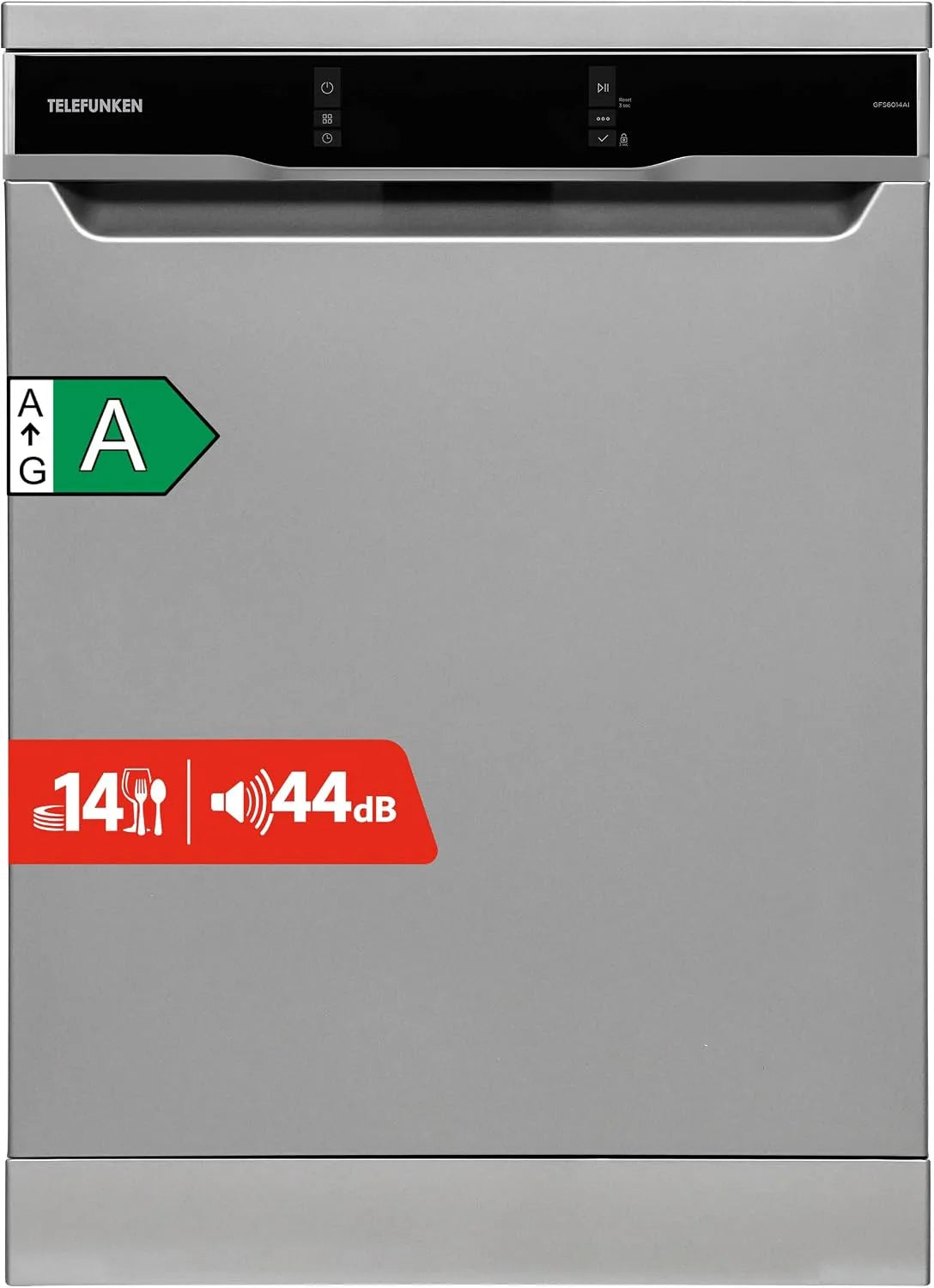 Telefunken Geschirrspüler GFS6014AI, Breite 60 cm, 44 dB, 14 Maßgedecke, 9 Betriebsprogramme, Spülmaschine in freistehender Ausführung, AquaStop