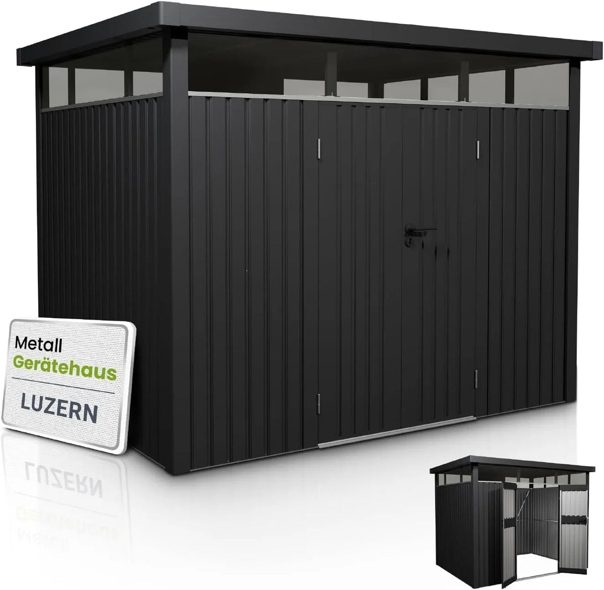 Gerätehaus Juskys, Luzern L, 7,8 m², wetterfest & abschließbar, Metall Geräteschuppen mit Türen & Fenstern, Fahrradgarage, Gartenhaus, Anthrazit