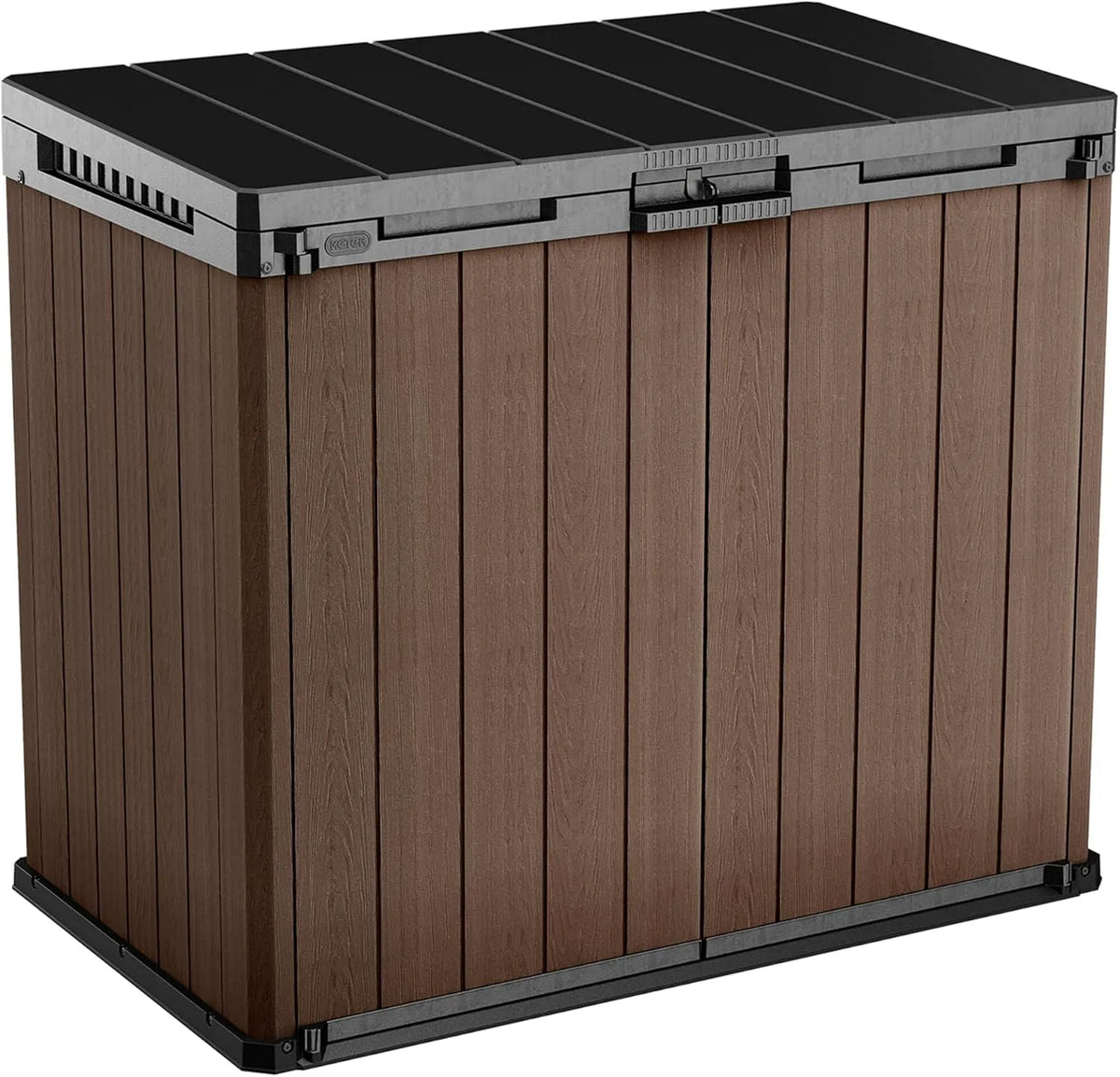 Keter Braun Store-It-Out Darwin Mülltonnenbox, Maße 141x82x120 cm, Fassungsvermögen 1150L Gartenbox mit Holz-Look, abschließbar, wetterbeständig