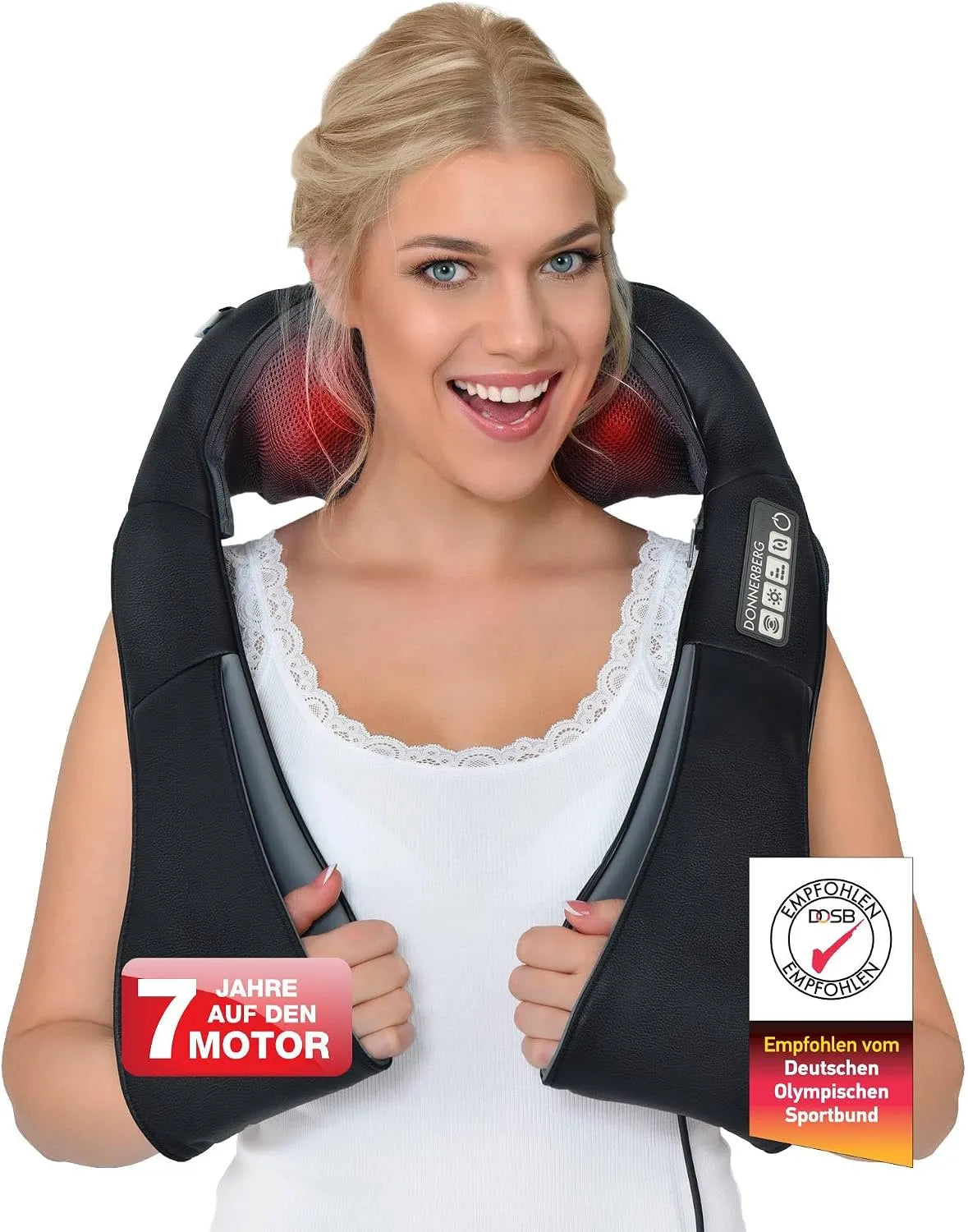 Original Nackenmassagegerät DONNERBERG Das, mit Wärme 7 Jahre Kraftmotor Shiatsu Massagegerät für Nacken Schulter Massage Vibration TÜV geprüft