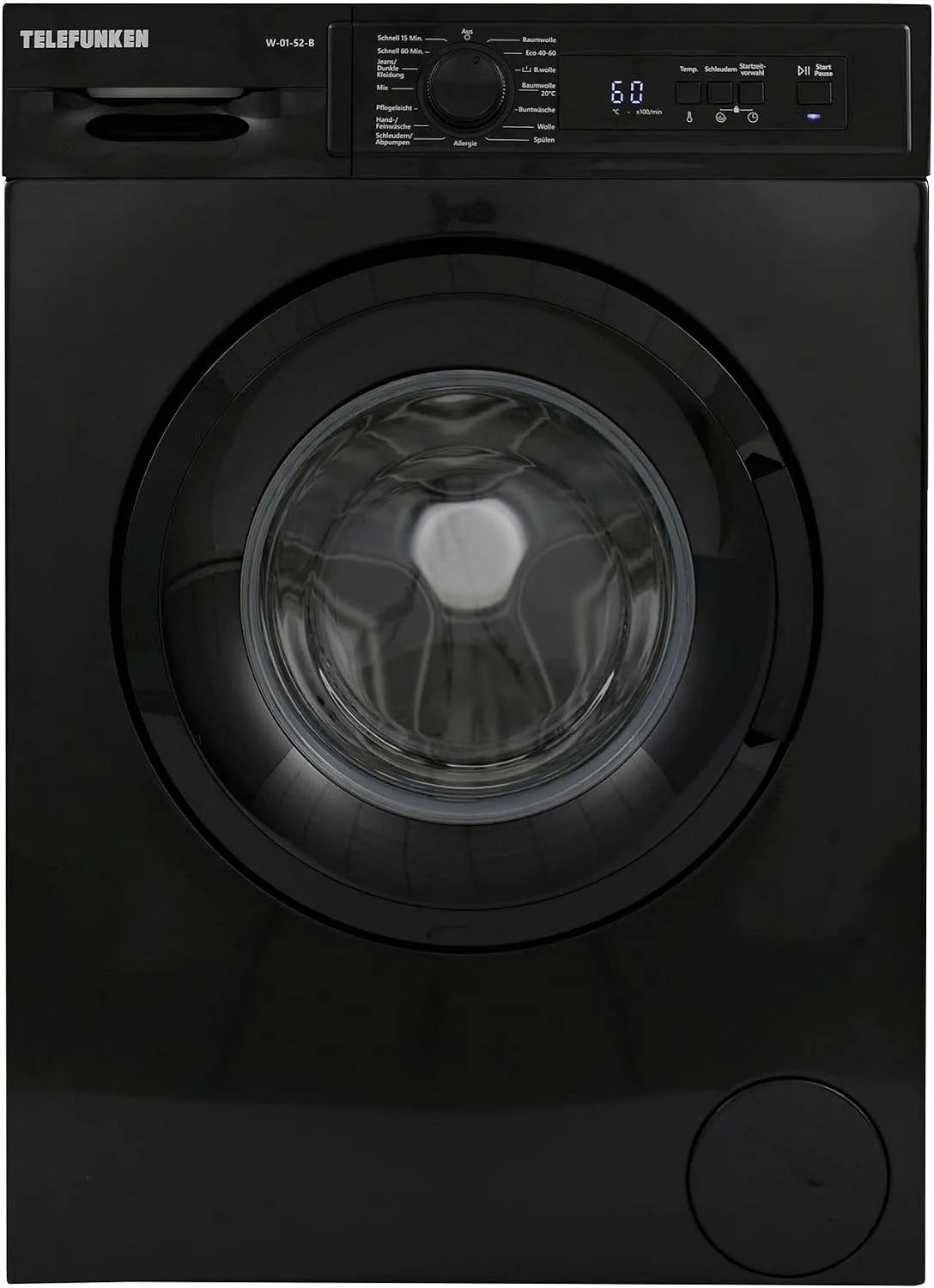 Telefunken Waschmaschine W-01-52-B 1000, 15 Betriebsprogramme, mit Mengenautomatik und Überlaufschutz, in Schwarz, Gewicht 5 kg, Min