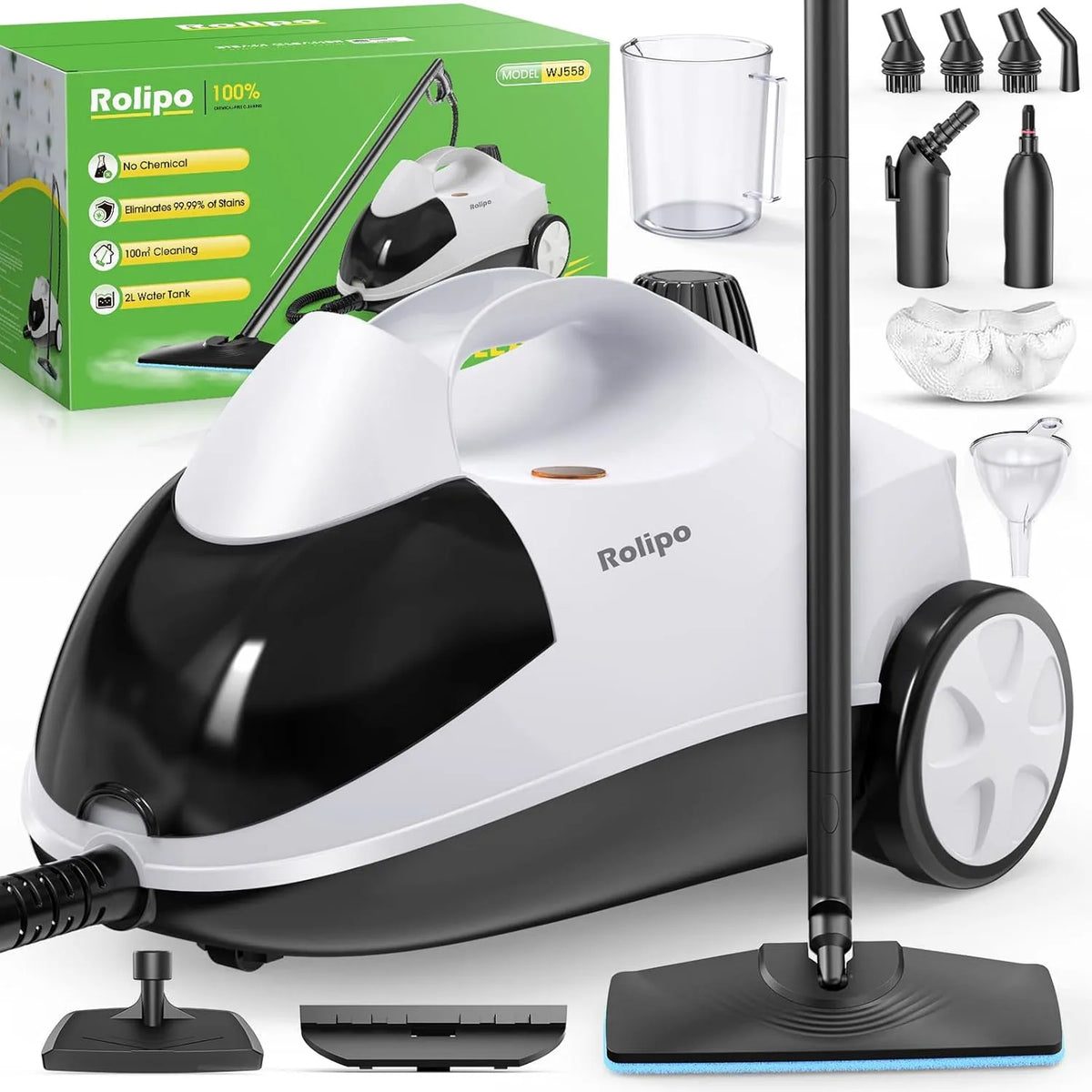 Dampfreiniger, Dampfdruck: 4 Bar, Tank: Max 2 L, Leistung: 2000 W, Nutzungsdauer: 40 Minuten, mit Bodenreinigungsset, Düsen und Rundbürste von Böden