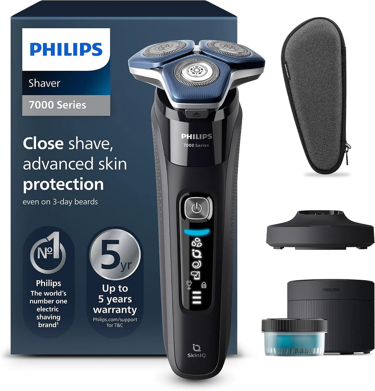 Philips Shaver Series 7000 S7886/55, Elektrischer Nass- und Trockenrasierer für Herren mit ausklappbarem Trimmer, Reinigungsstation