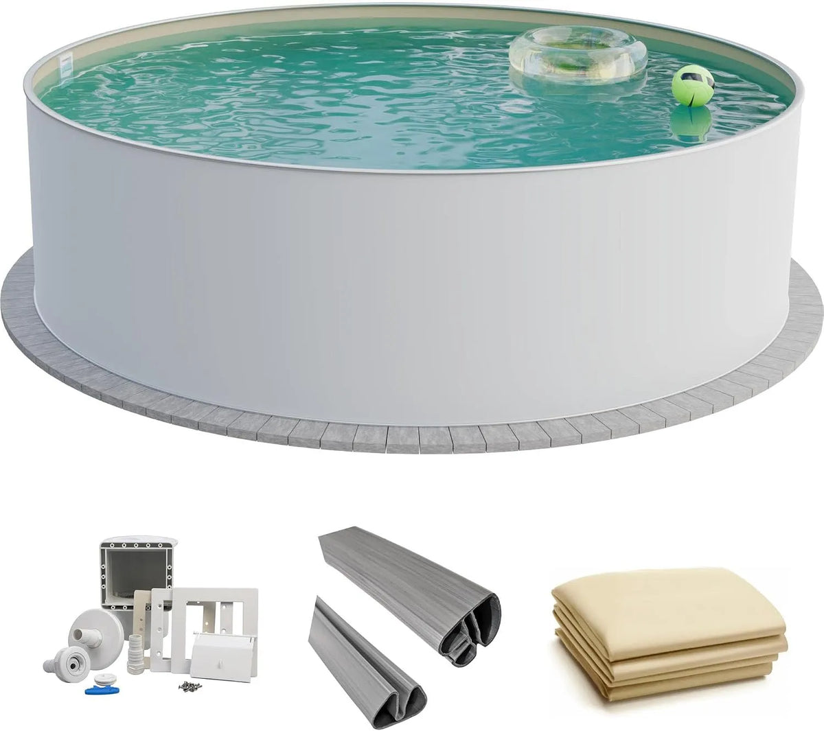 Pool Fresh, Stahl 0,6 mm weiß, Maße 350x120 cm, Profi Stahlwandpool Set rund, Einhängebiese