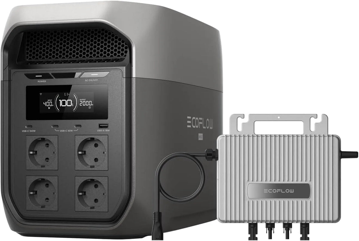 3 Max tragbar Powerstation 2 048 Wh ECOFLOW DELTA, 2 400 W X-Boost Ausgang, 0% VAT WLAN Stream Mikrowechselrichter 800W, Solargenerator für Zuhause