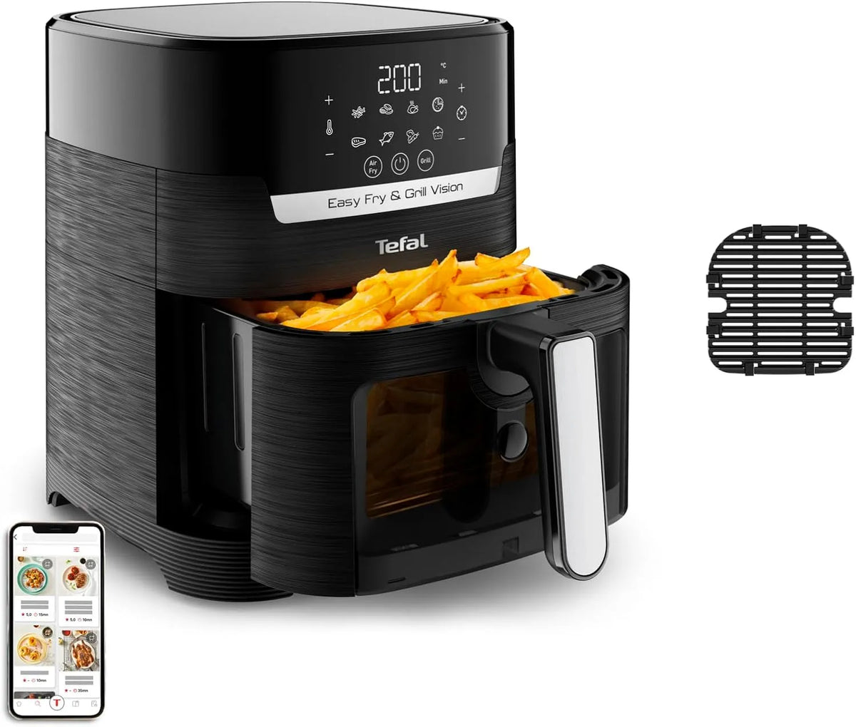 Tefal Heißluftfritteuse EY5068, Easy Fry & Grill Vision 4,2 L, 2-in-1 Airfryer mit Sichtfenster & Grillplatte, 8 Betriebsprogramme