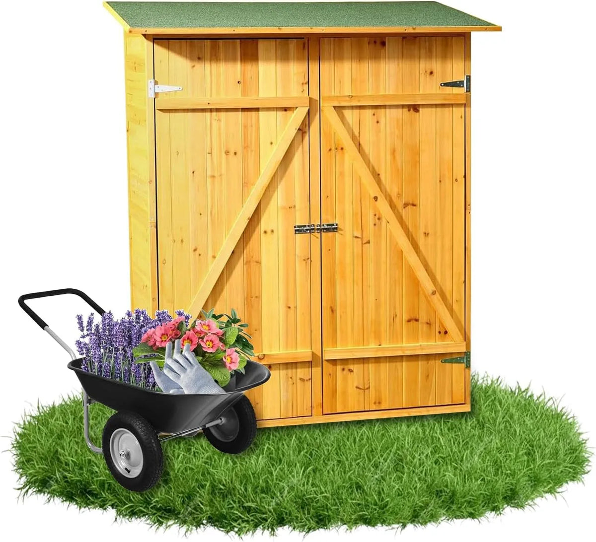 Gerätehaus Melko, mit Bitumendach Gartenschrank 162 x 140 x 75 cm Geräteschrank Geräteschuppen für Garten, aus Fichtenholz