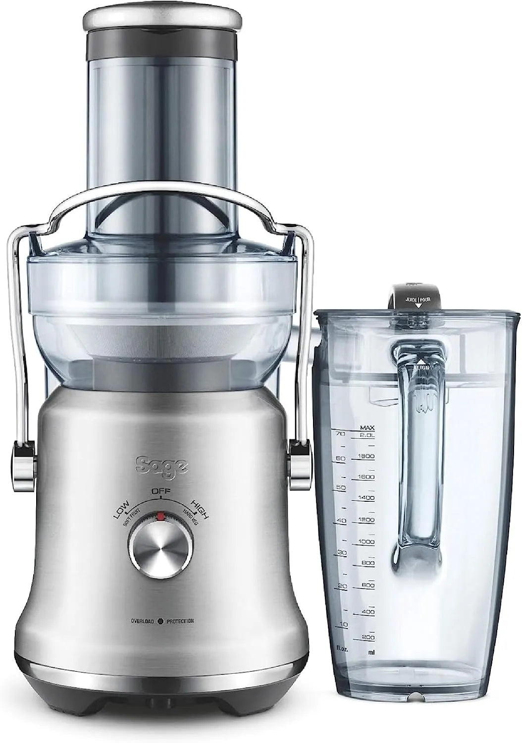 Sage Entsafter 88-mm-Einfüllschacht, 2 Geschwindigkeitseinstellungen, Gemüse und Obst, Schnell, Gebürsteter Edelstahl, Fassungsvermögen 2 Liter Krug