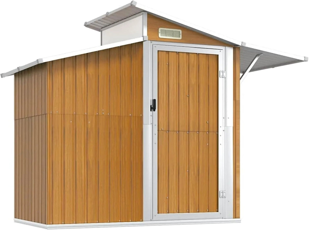 Geräteschuppen Braun 316245, Gecheer 270x130x208,5 cm Verzinkter Stahl, Gartenhaus Fahrradschuppen für Hinterhof Terrasse Rasen