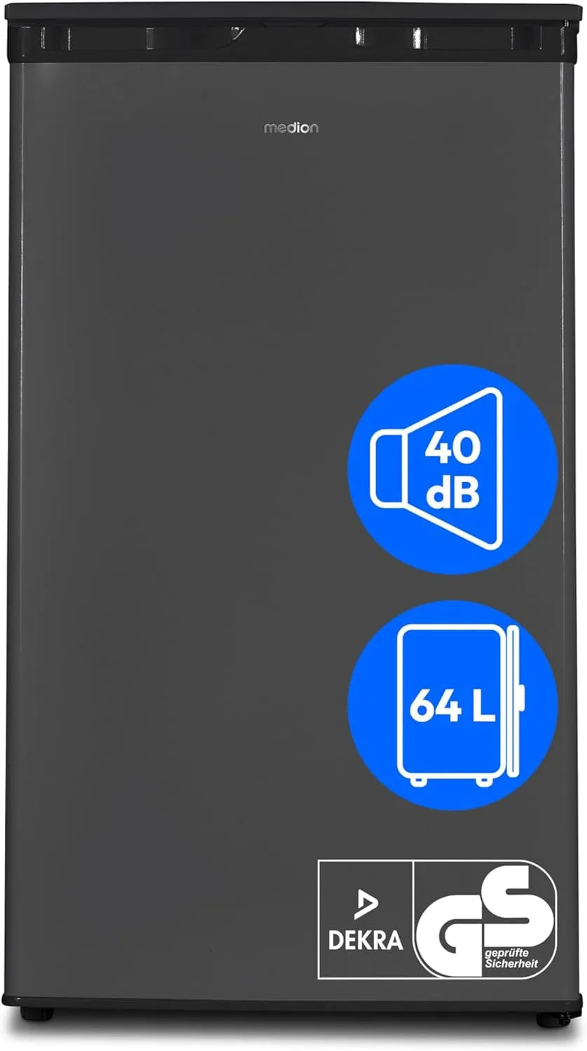 Gefrierschrank MD37688 MEDION, 3 transparente Schubladen, Fassungsvermögen 64 Liter, 85cm hoch, Farbe Grau, Türanschlag wechselbar