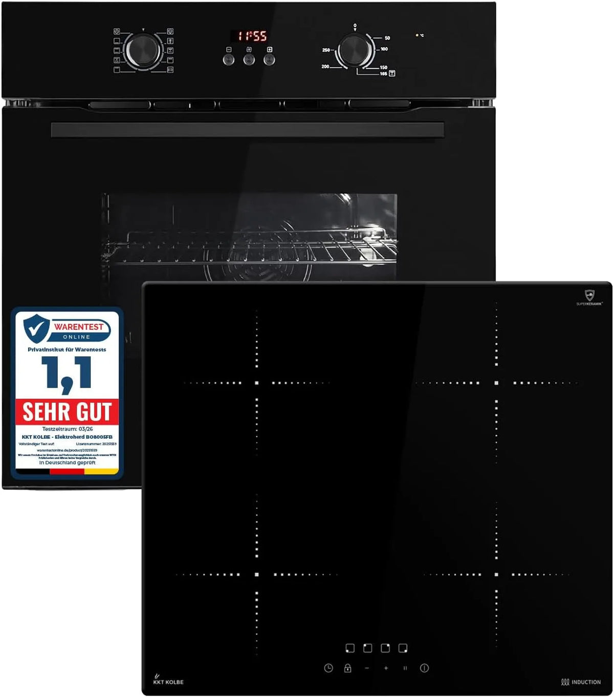 Induktionskochfeld BO8005FB IH85900RL SET8005FBIH859RL, Breite 59cm, 2-fach Wärmeschutzverglasung, 60cm Einbaubackofen, Grill, Heißluft