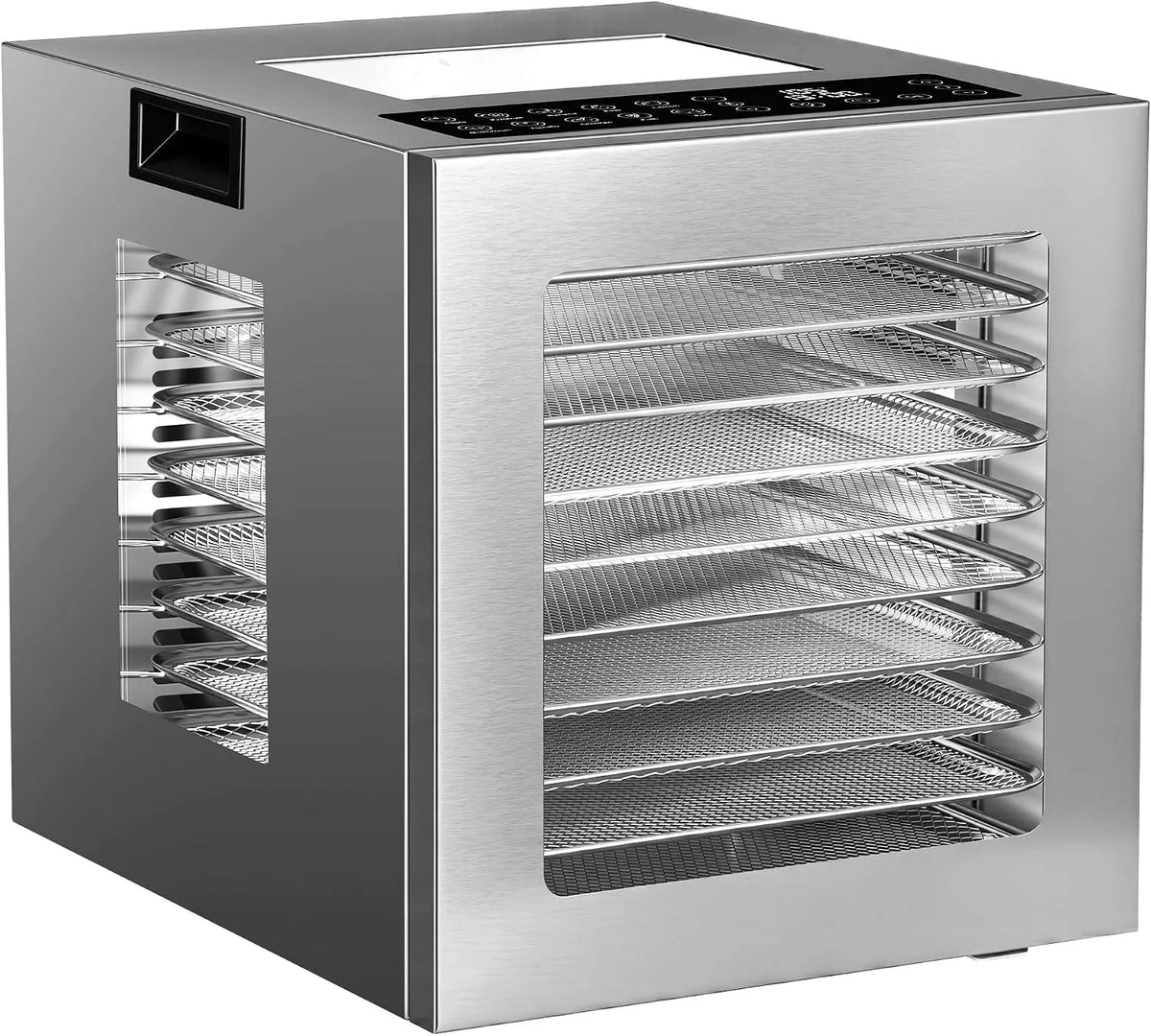 Tablet 48h, 12 Tabletts, Rezeptbuch mit 67+ Ideen, Digitale Steuerung, Obst, JUMMICO Dörrautomat 850W Edelstahl, 10 Betriebsprogramme, Timer