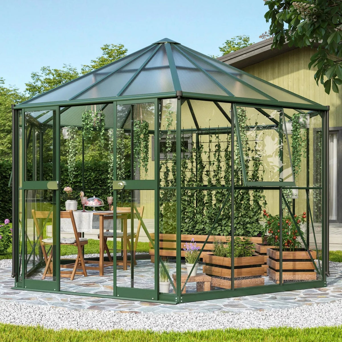 Gewächshaus 9000 Vitavia, Pi ', Wetterfestes & stabiles Treibhaus, Robust & langlebig, 3 mm ESG, smaragd, für Gemüse & Pflanzen