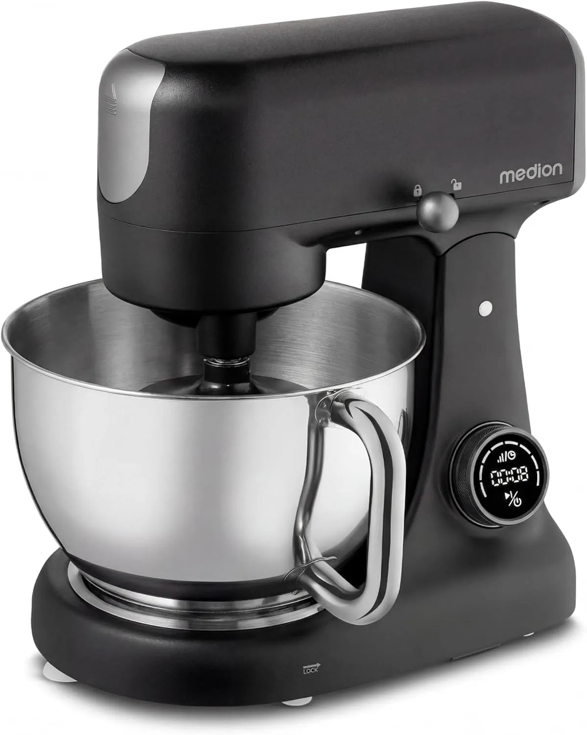 Küchenmaschine MD12600 MEDION, Fleischwolf, Fassungsvermögen 4,6 L Edelstahlschüssel, 800 Watt, Reiben Raspeln Schneiden, leiser Gleichstrommotor