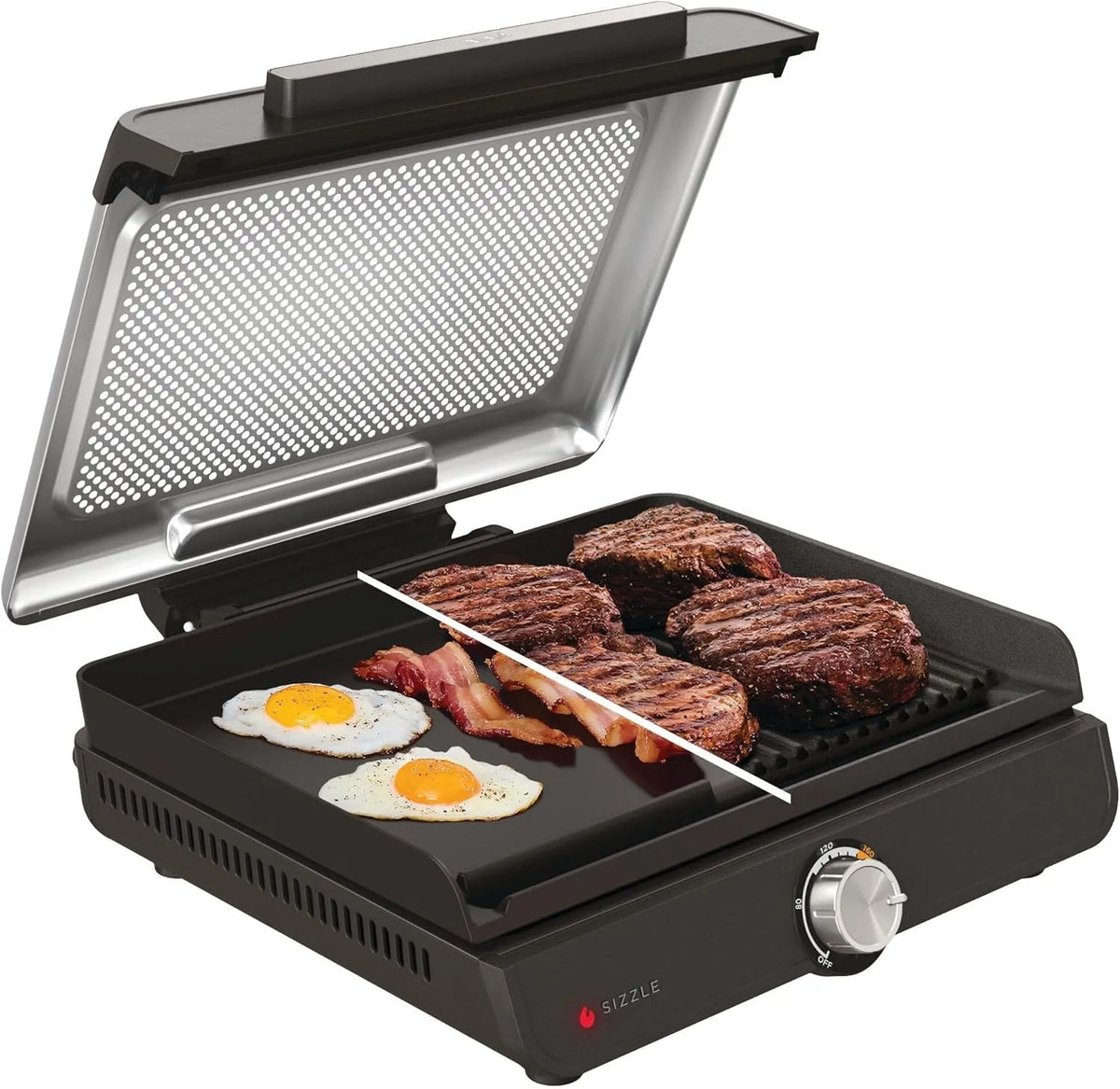 Ninja Grill GR101EU, Flat Plate, abnehmbarer & spülmaschinenfester Deckel, Temperaturregler & Rezeptbuch, Sizzle Elektrogrill Indoor & Plancha