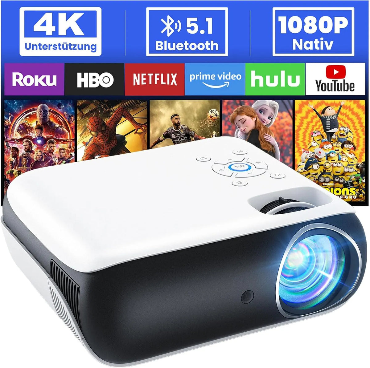 Modell Stick Stick 9500 1080P Stick/PS5 HOPVISION Beamer, USB, Fire Stick, Lumen 4K tragbar Bluetooth Full HD Heimkino kompatibel mit Smartphone, HDMI