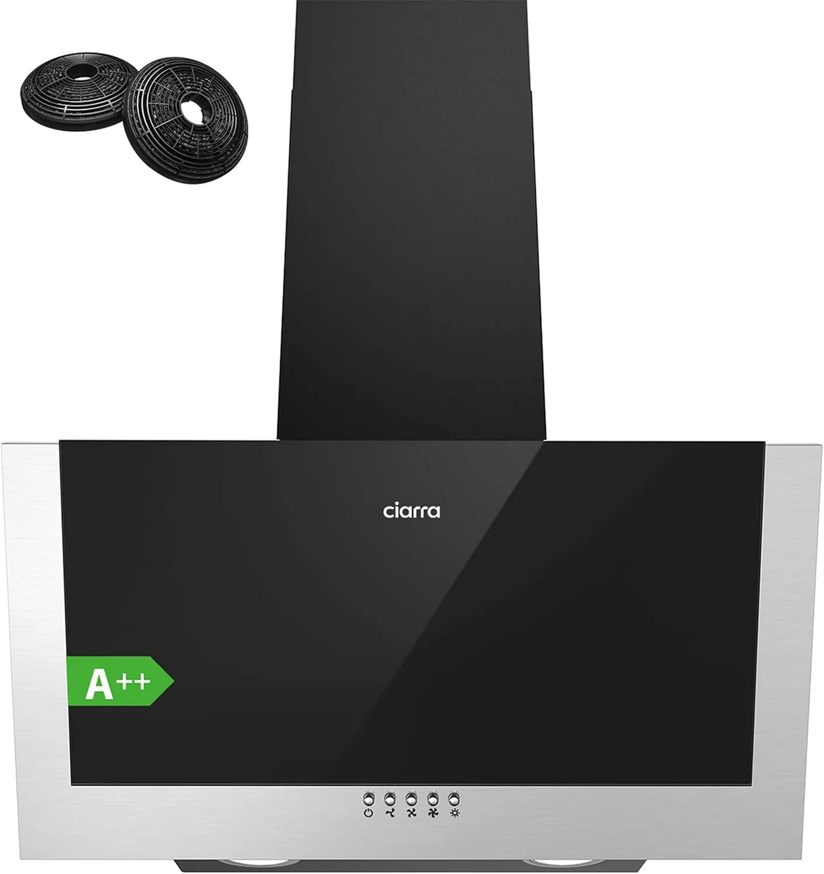 CIARRA Dunstabzugshaube CBCB6736C CBCF002X2, A++ 60 cm Umluft Kopffreie Schräghaube 350 m³/h 3 Stufen Dunstabzug Kohlefilter