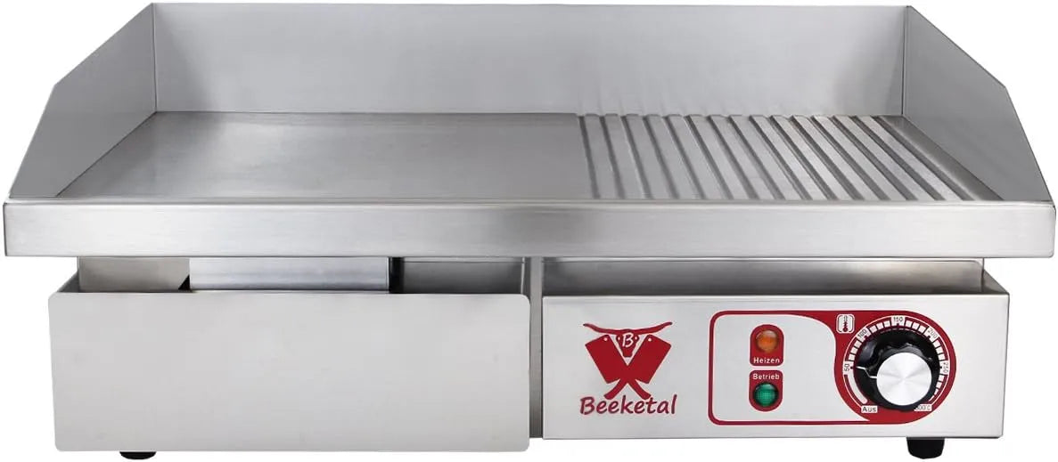 Grill, mit 55 x 35 cm Grillfläche, stufenlos 50-300 °C, Leistung 3000W, Beeketal 'BGP-b' Profi Gastro Gusseisen Grillplatte elektrisch