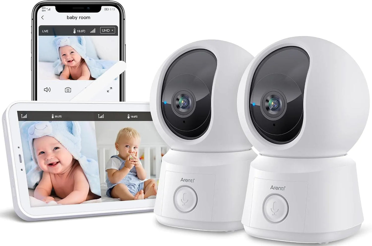 Kamera 1080P, ARENTI Babyphone mit 2 und App mit 5' Display, 2 Wege Audio, VoX Mode, PTZ Video Babyfon mit, One-Touch-Ruf, Temperatursensor