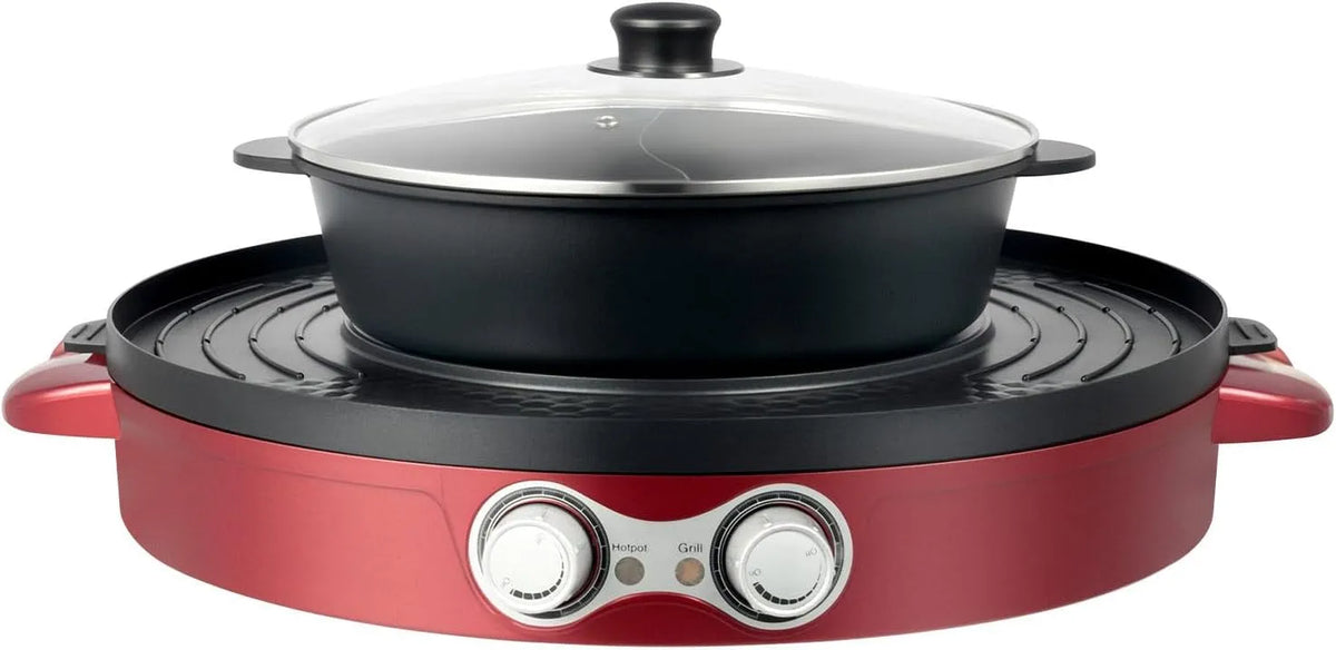 Grill Elektrischer Hot Pot, 44cm Durchmesser, Antihaft-Beschichtung, Stufenlose Temperaturregelung, 2-in-1, 2200W, Rund, Abnehmbarer Mandarinentopf