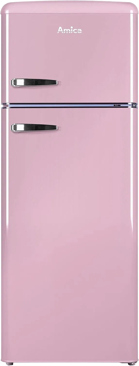 Amica Kühlschrank KGC 15636 P, Breite 144cm, x 55cm, x 62cm, Retro Kühl, Gefrierkombination, Cupcake Pink, Retro-Design, mit Gefrierfach