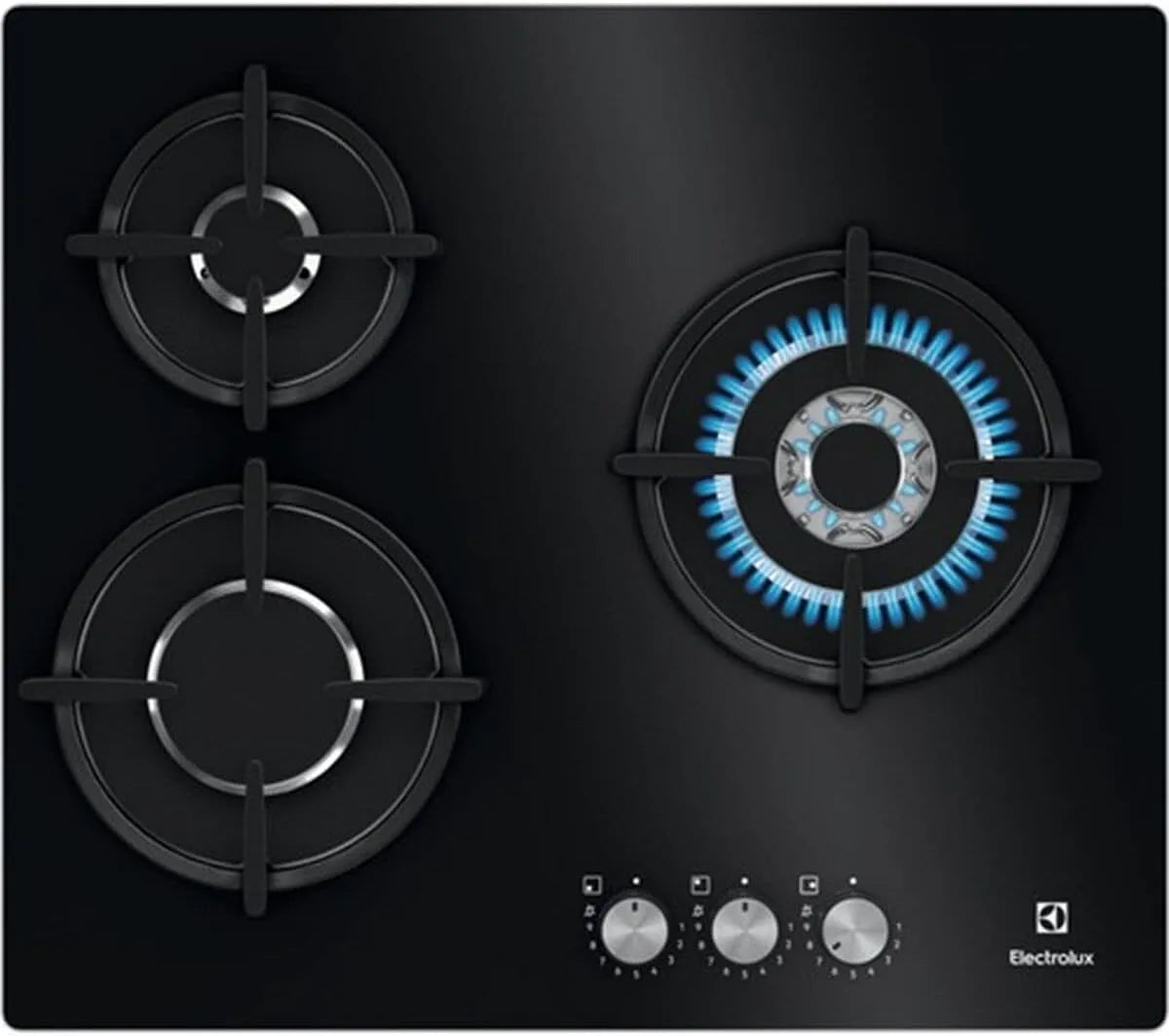 Electrolux Kochfeld KGE6633NOK, mit Austauschinjektoren in Schwarz, Gaskochfeld 60 cm und 3 Zonen Wok-Bereich Frontbedienungen Sofortige Wärme