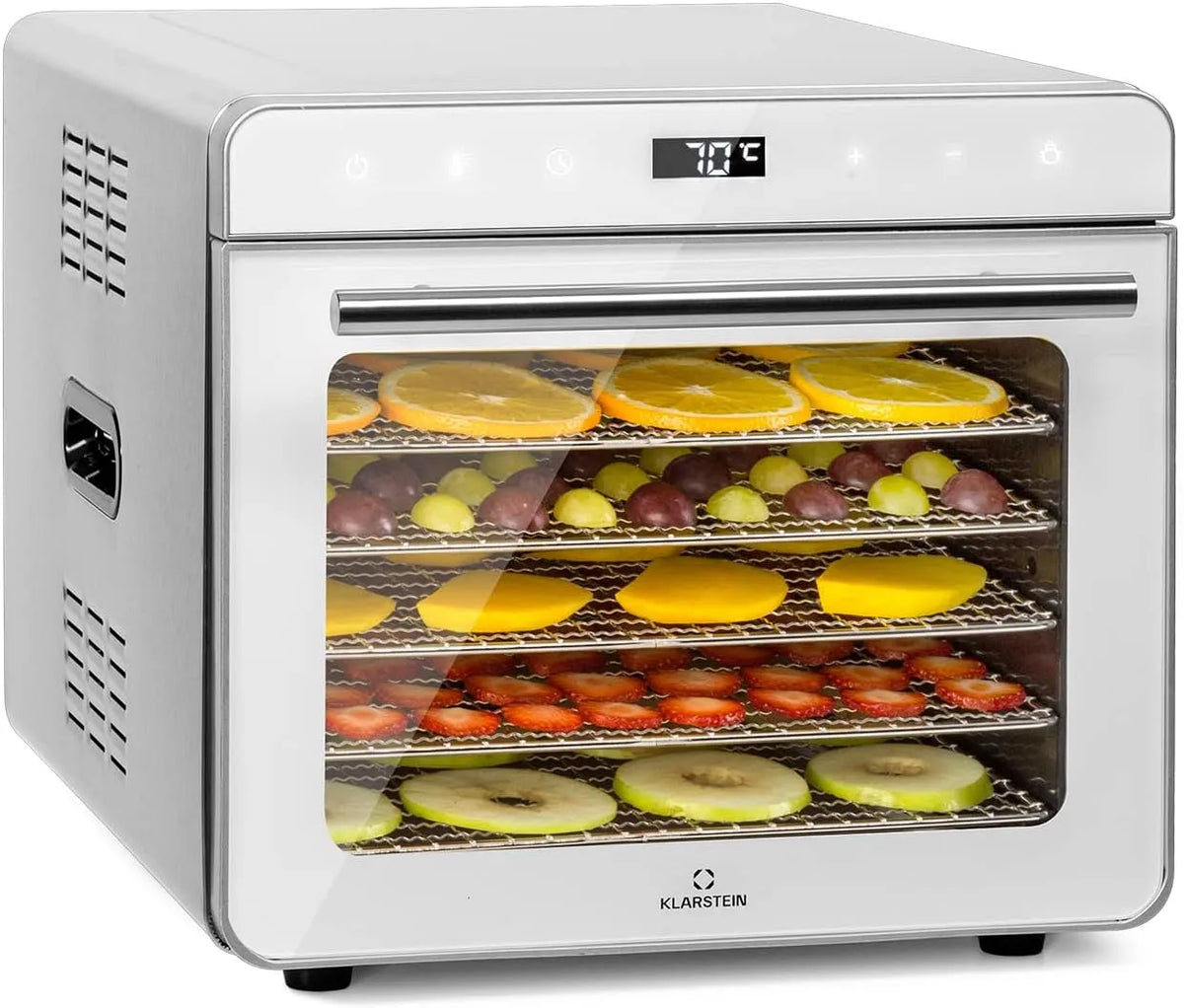 Klarstein Modell 24H, Food Dehydrator mit 6 Metallgitter, 700 Watt, Dörrautomat, Dörrautomaten mit Timer-Funktion, Dörrgerät für Gemüse, Obst