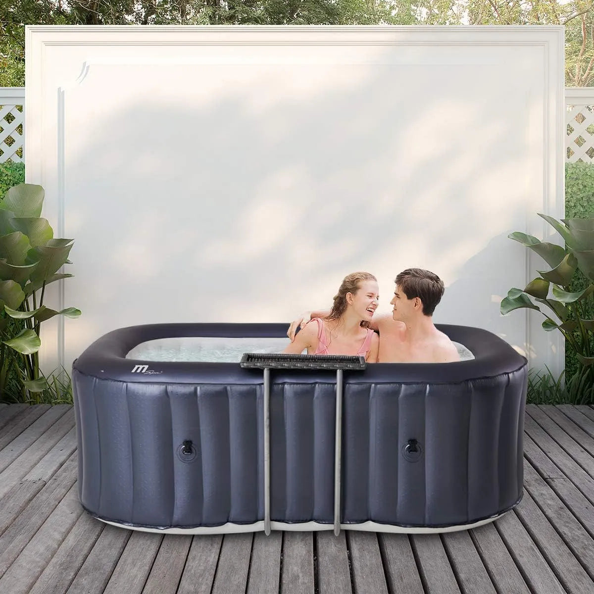 Whirlpool U-NE021, Eckig 186.0 cm x 125.0 cm, Bis 843 L, 2 Personen Spa aufblasbar, 40°C, 104 Düsen, Miweba MSpa aufblasbarer Outdoor Nest, TÜV GS