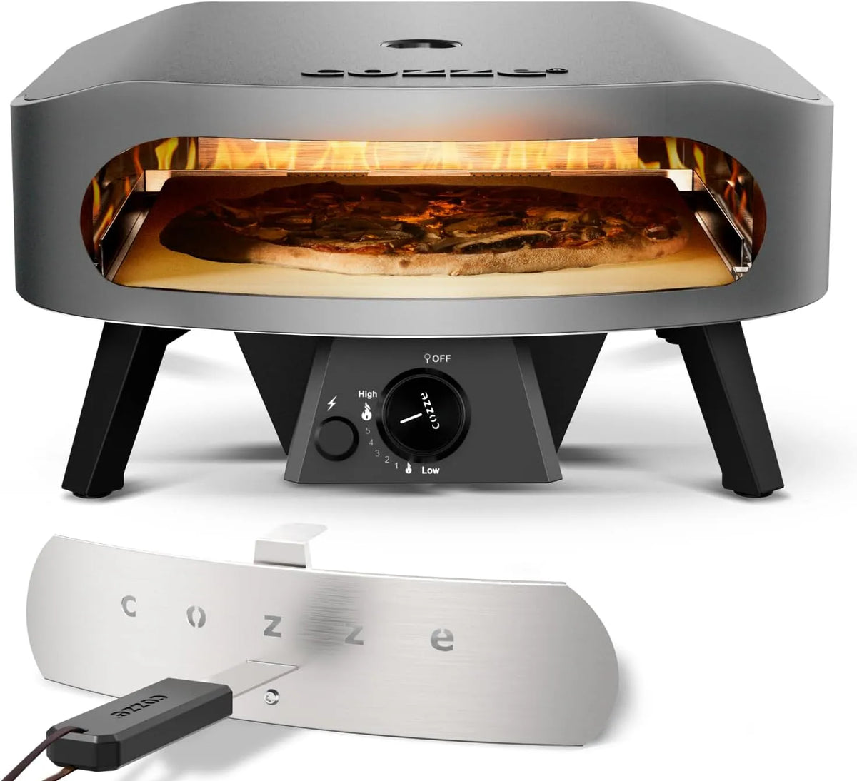 Cozze 17' Pizzaofen CLASSIC, Gas 30 mbar, Schnelles Garen 2 min, Großer Stein aus Cordierit inklusive, Doppelkammer aus Edelstahl