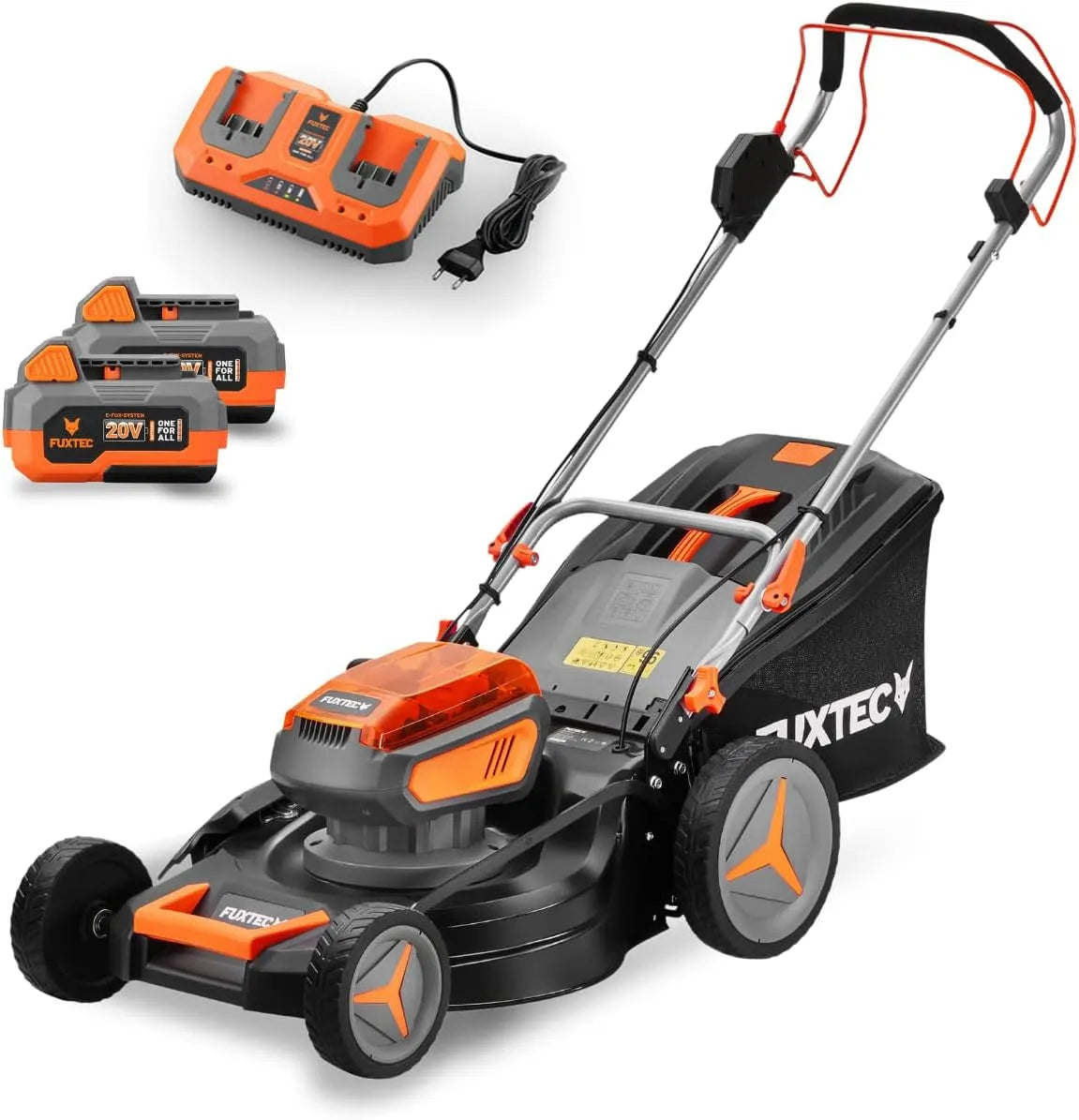 Fuxtec Rasenmäher 4in1 2x20V FX-E2RM46, Akku 40V, inklusive. Li-Ion Batterie 4Ah & Doppelladegerät, Schnittbreite 46cm