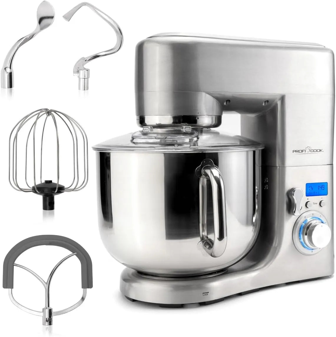 Küchenmaschine PC-KM 1096 ProfiCook, Rühgerät 10L mit 1500W Motor, mit XXXL-Edelstahlschüssel, Knetmaschine inklusive. Haken & Schneebesen