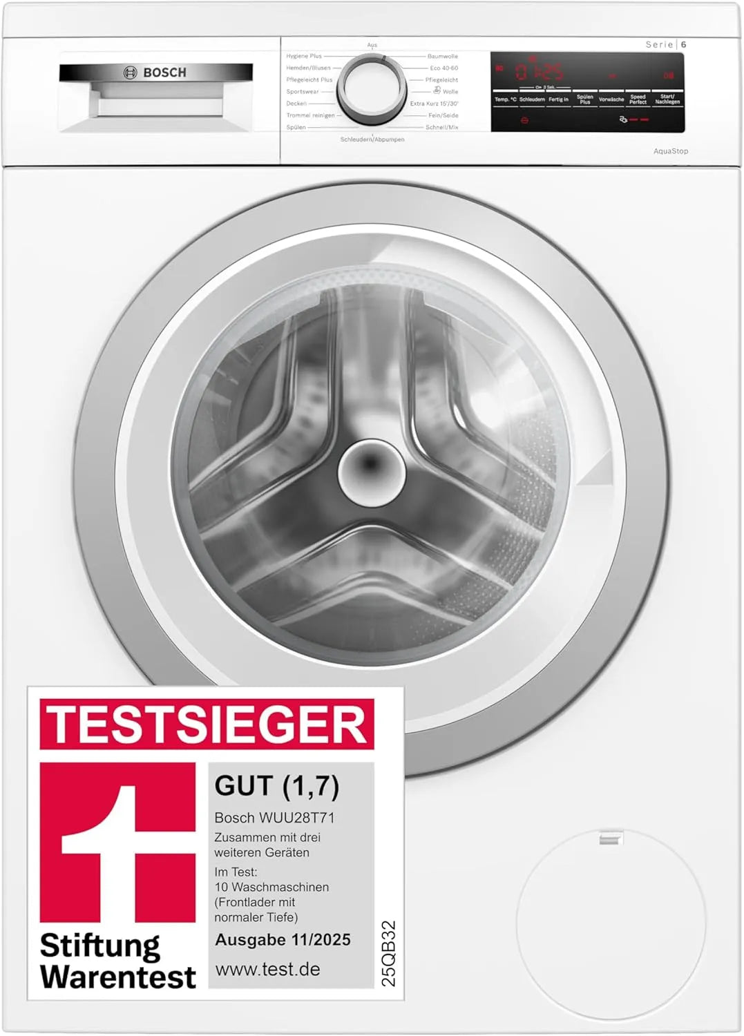 Bosch Waschmaschine WUU28T71 1400, Stiftung Warentest Testsieger*, Unterbaufähig, Beladungserkennung, Frontbeladung, Schontrommel, Serie 6 8 kg, UpM