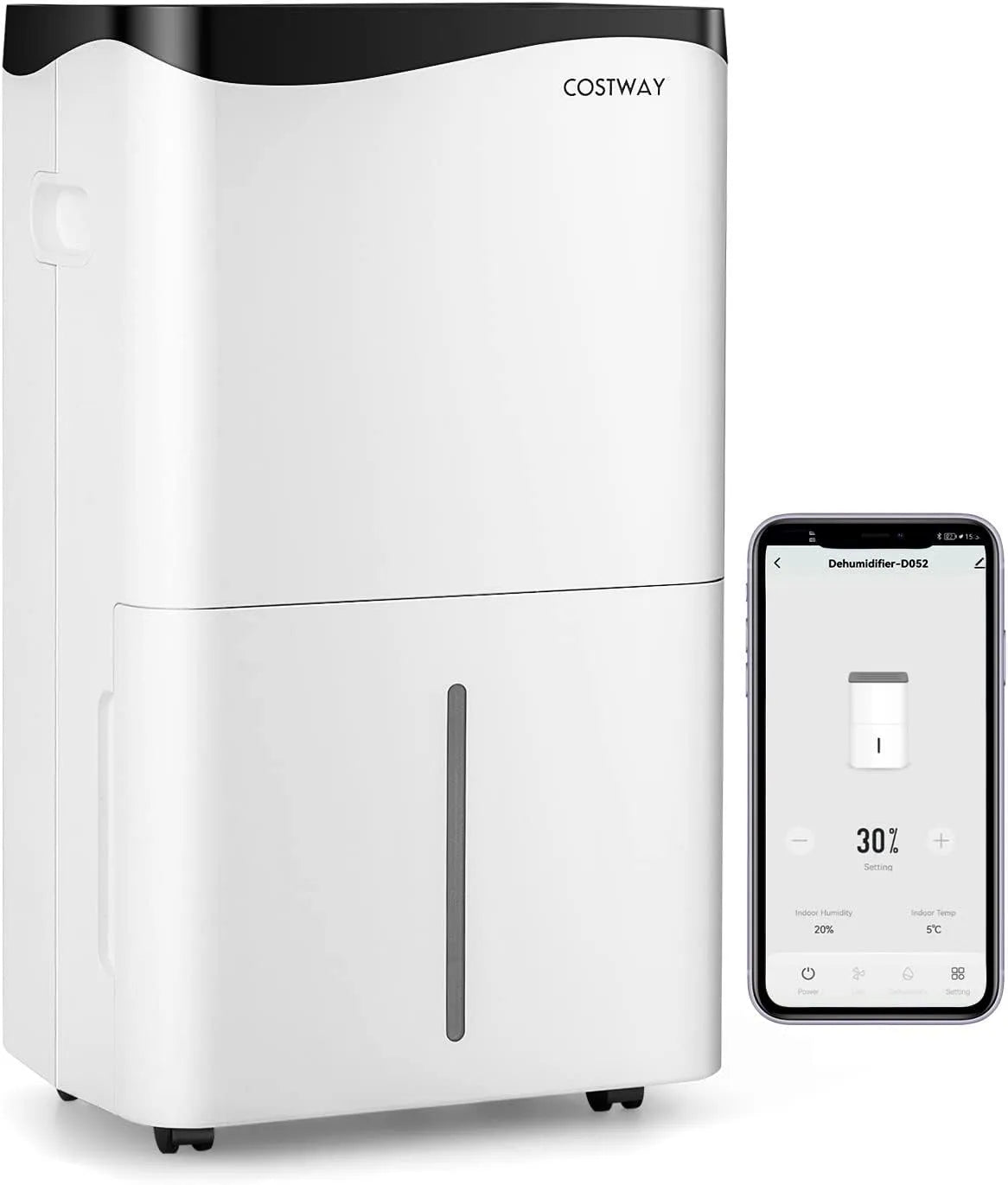 Costway Luftentfeuchter 24H, 50L/Tag, Fassungsvermögen 5L Wassertank & Ablaufschlauch, 100m², Tag Bautrockner, Fassungsvermögen 50L, 4 Modi