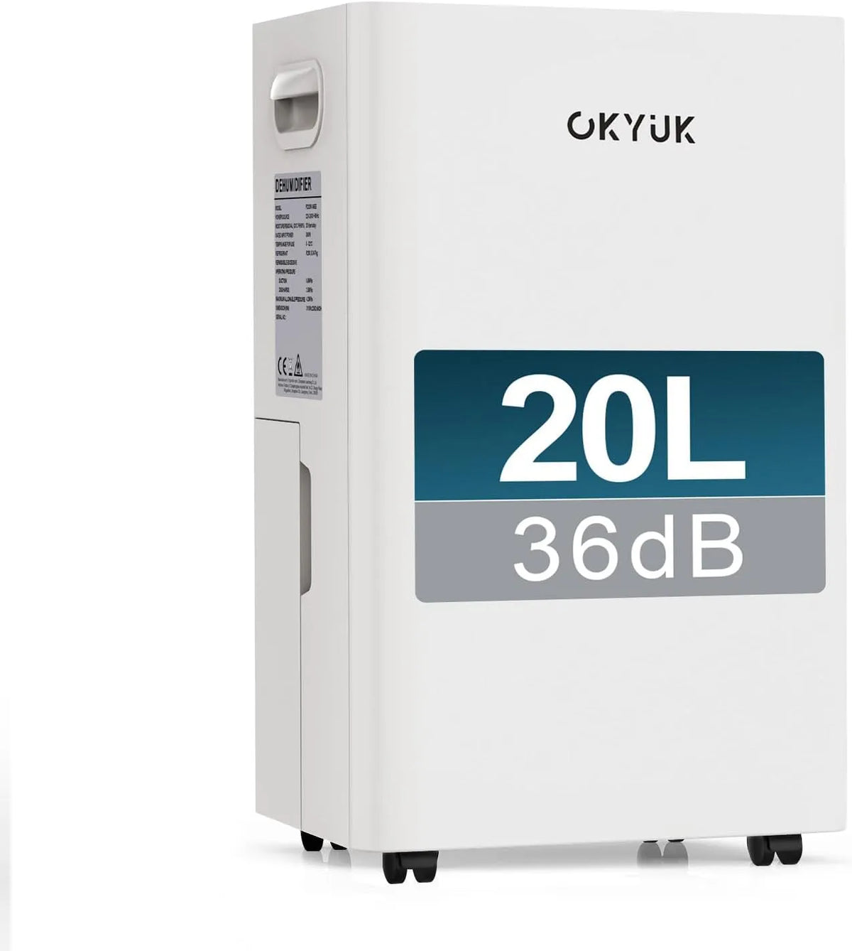 Luftentfeuchter OKYUK, Keller,1 J. Umtausch, Elektrisch 20L mit Digitaler Luftfeuchtigkeitsanzeige, 36dB Leiser 40m², Fassungsvermögen 20L Weiß, 10 J.