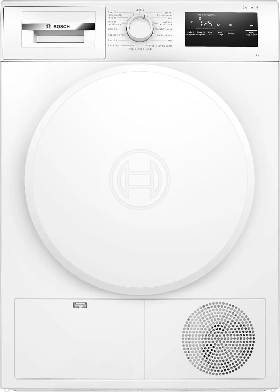 Bosch Modell WTH83208II, Serie 4 Smart Trockner mit Wärmepumpe, Gewicht 8 kg, Breite 60 cm, Energieklasse E, leicht zu reinigender Filter, Weiß