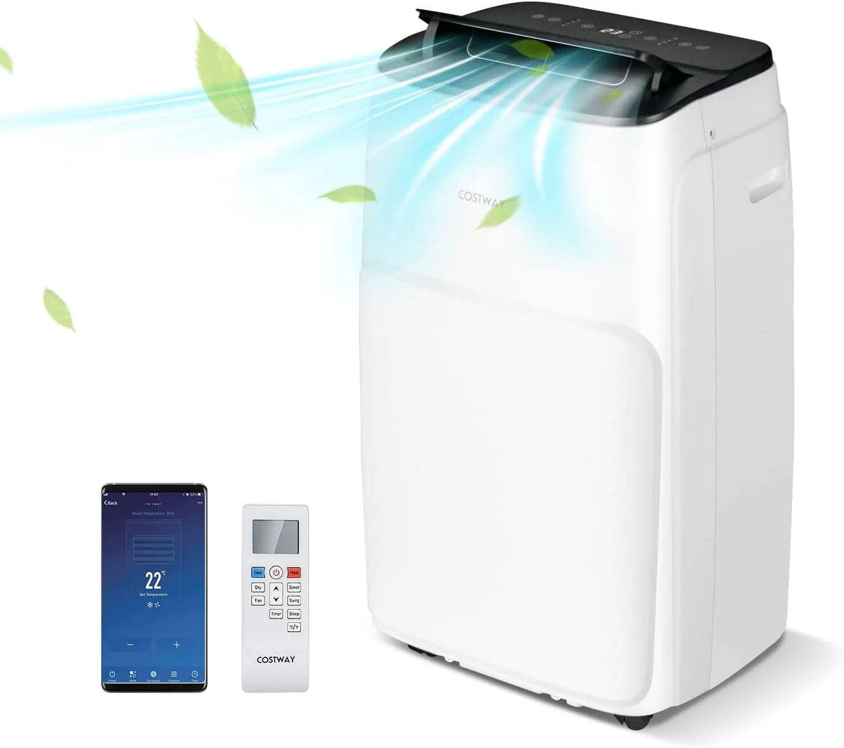 Costway Klimaanlage, mobile mit Abluftschlauch 14000 BTU, für Raum bis 135 m³, APP, Fernsteuern, Automatisches Abtauen