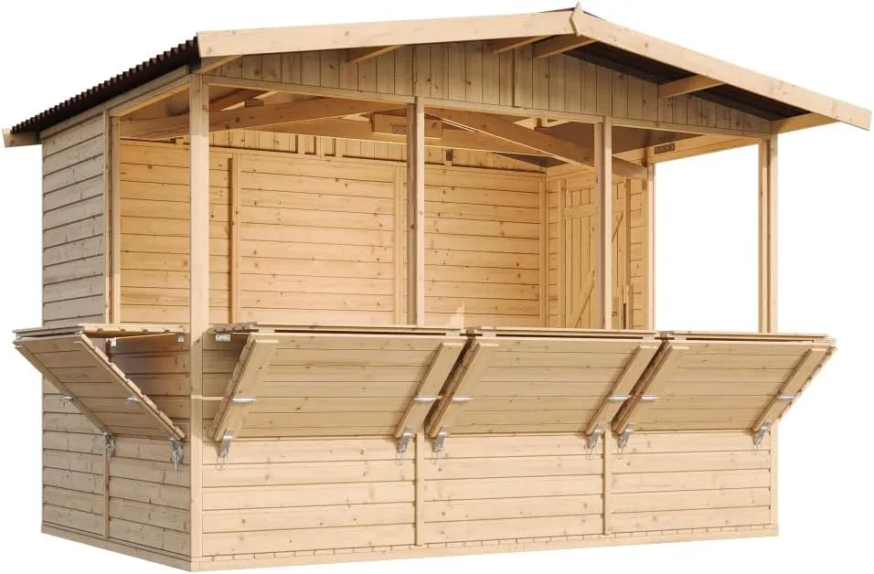 Gartenhaus M150B 200x300/6, m2, große multifunktionale Garten-Bar Verkaufshütte, TIMBELA Holz, Marktbude Holz, FÜNF Fenster