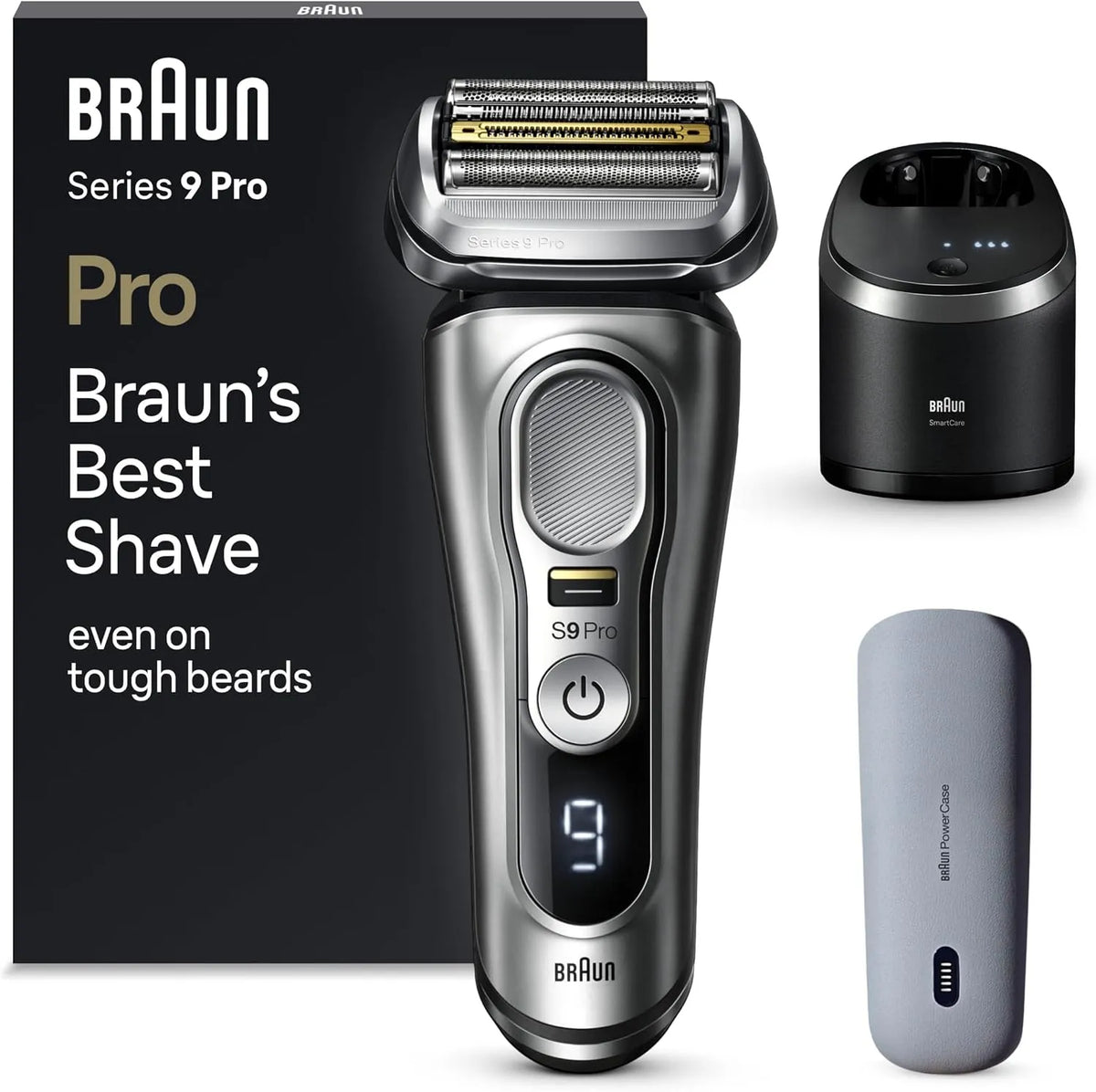 Braun Series 9 Pro Elektrorasierer mit 4+1 Scherkopf, 5-in-1 Reinigungsstation, Rasierer Herren Elektrisch, PowerCase, Wet&Dry, 9497cc, silber